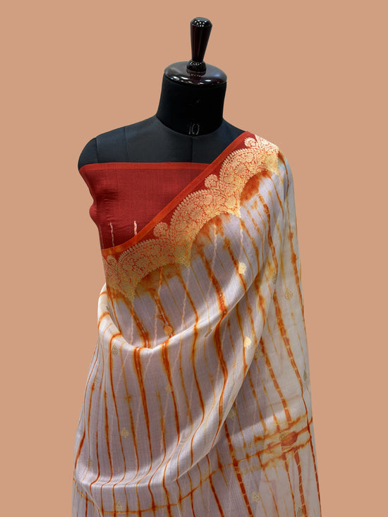 Fanta Color Pure Organza Handloom Banarasi Saree with Japanese Shibori Dye