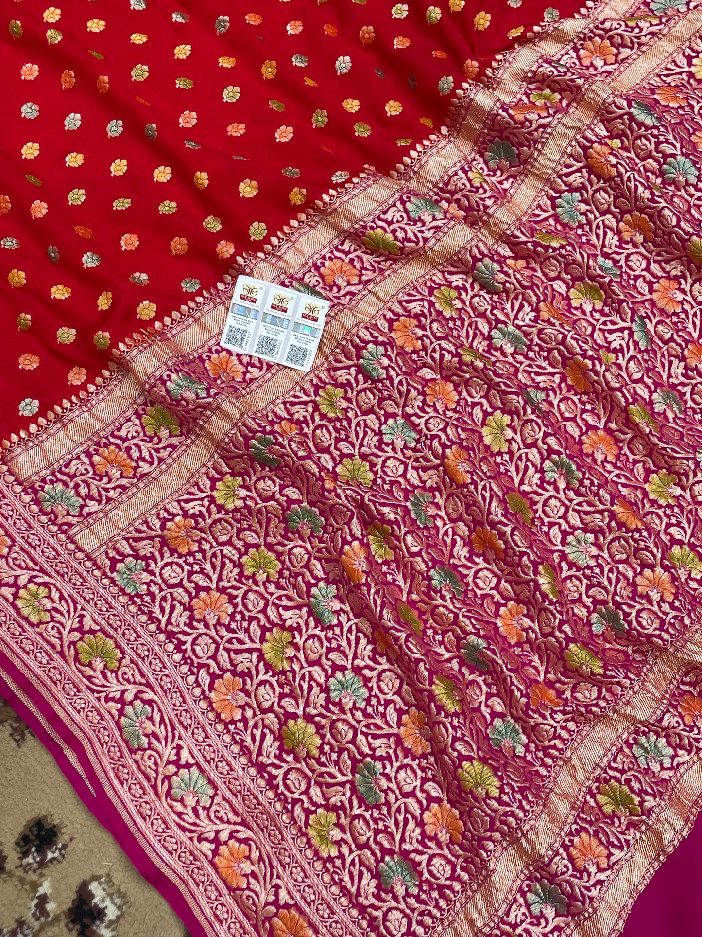 Red Color Khaddi Georgette Banarasi Saree - All Over Buti Work with Meenakari