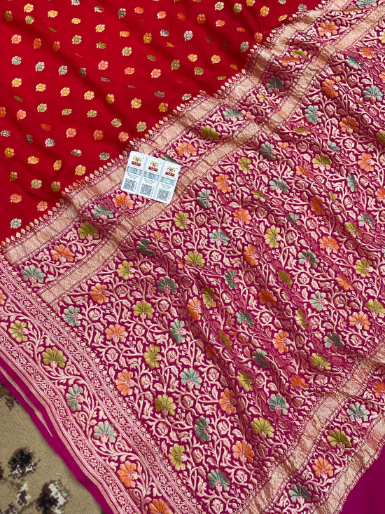 Red Color Khaddi Georgette Banarasi Saree - All Over Buti Work with Meenakari