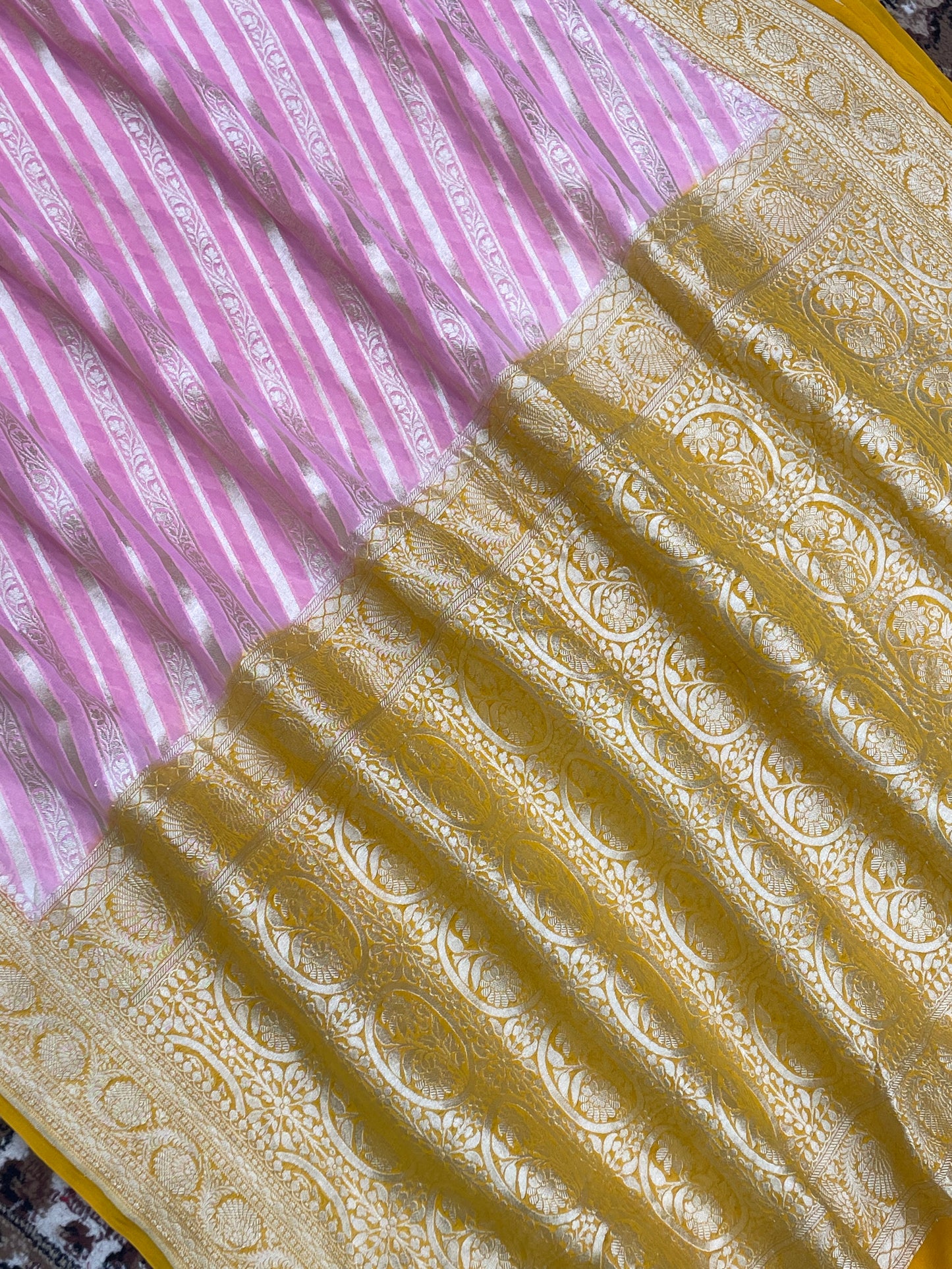 Pink color khaddi Georgette Banarasi Saree - All Over Aada jaal Work with water zari