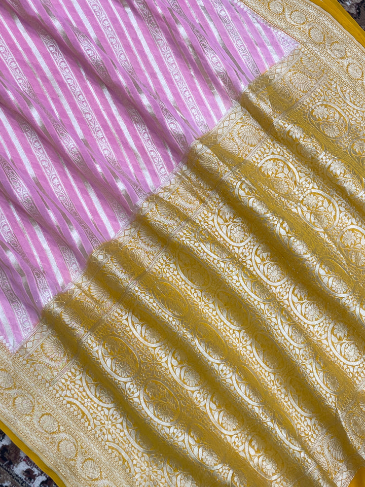 Pink color khaddi Georgette Banarasi Saree - All Over Aada jaal Work with water zari