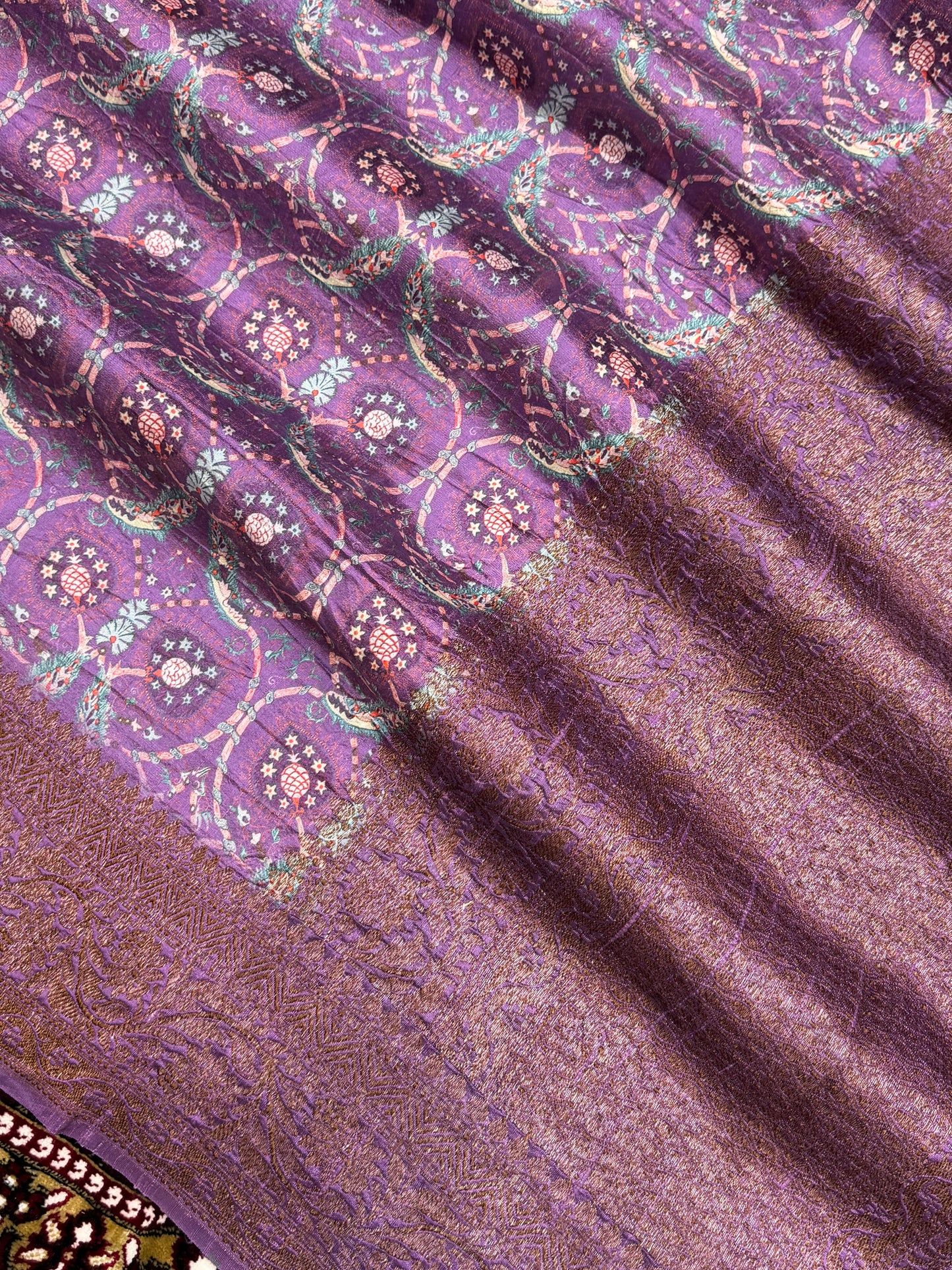 Dark Lovendor Color Pure Raw Silk Handloom Banarasi Saree with Digital Print