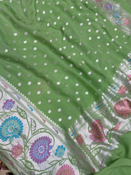 Pista Color Khaddi Georgette Banarasi Saree