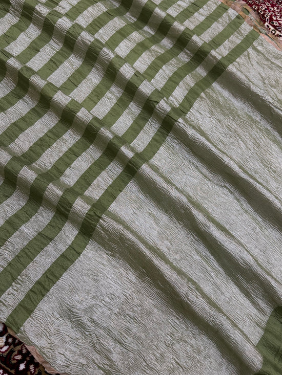 Pista Color Chiniya Tissue  Silk Banarasi Saree with Stripe Design