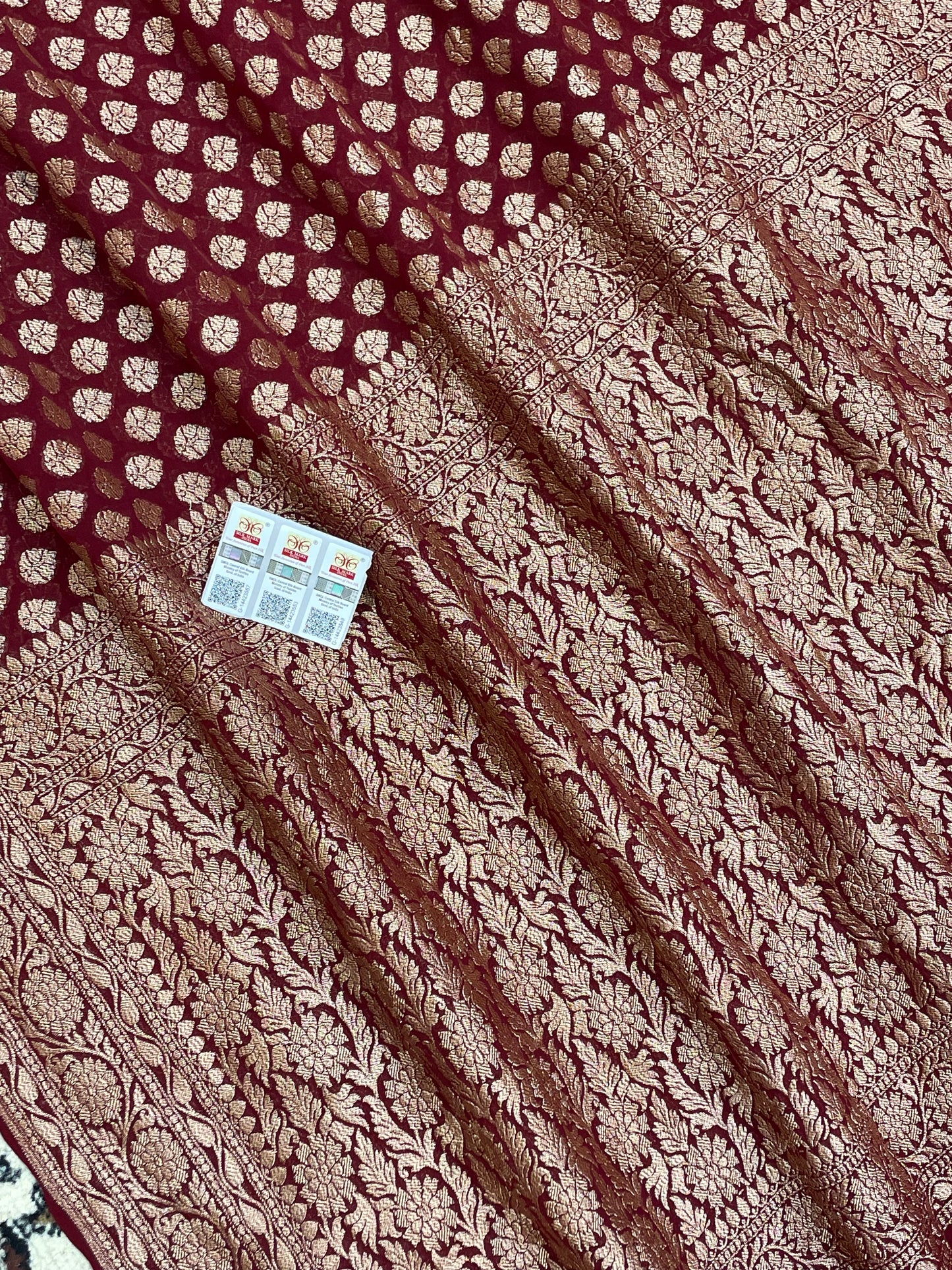 Wine Color Khaddi Georgette Banarasi Saree - All over Antique Zari Buti