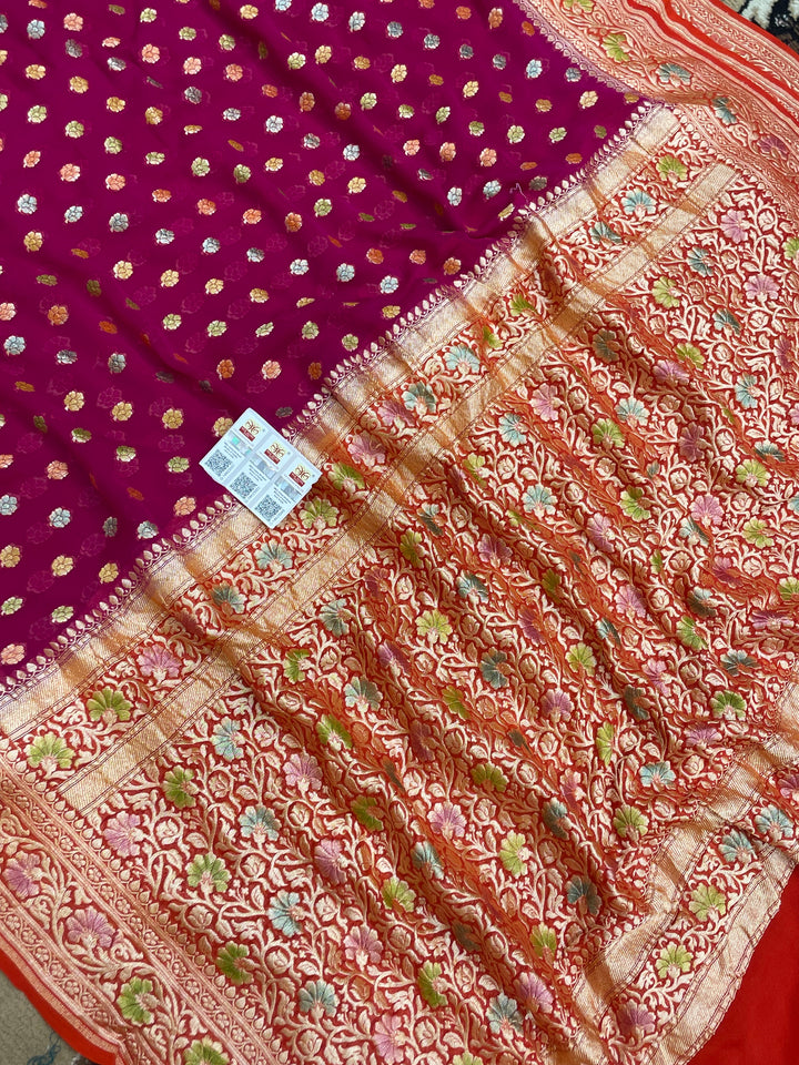 Rani Color Khaddi Georgette Banarasi saree - all Over Buti Work Meenakari