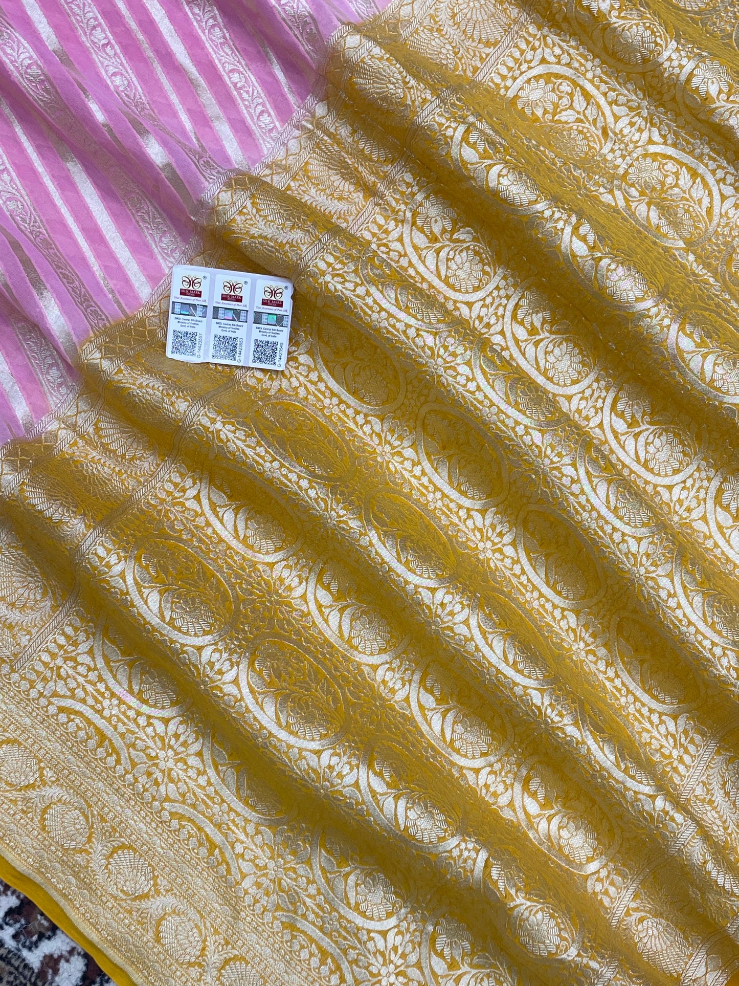 Pink color khaddi Georgette Banarasi Saree - All Over Aada jaal Work with water zari