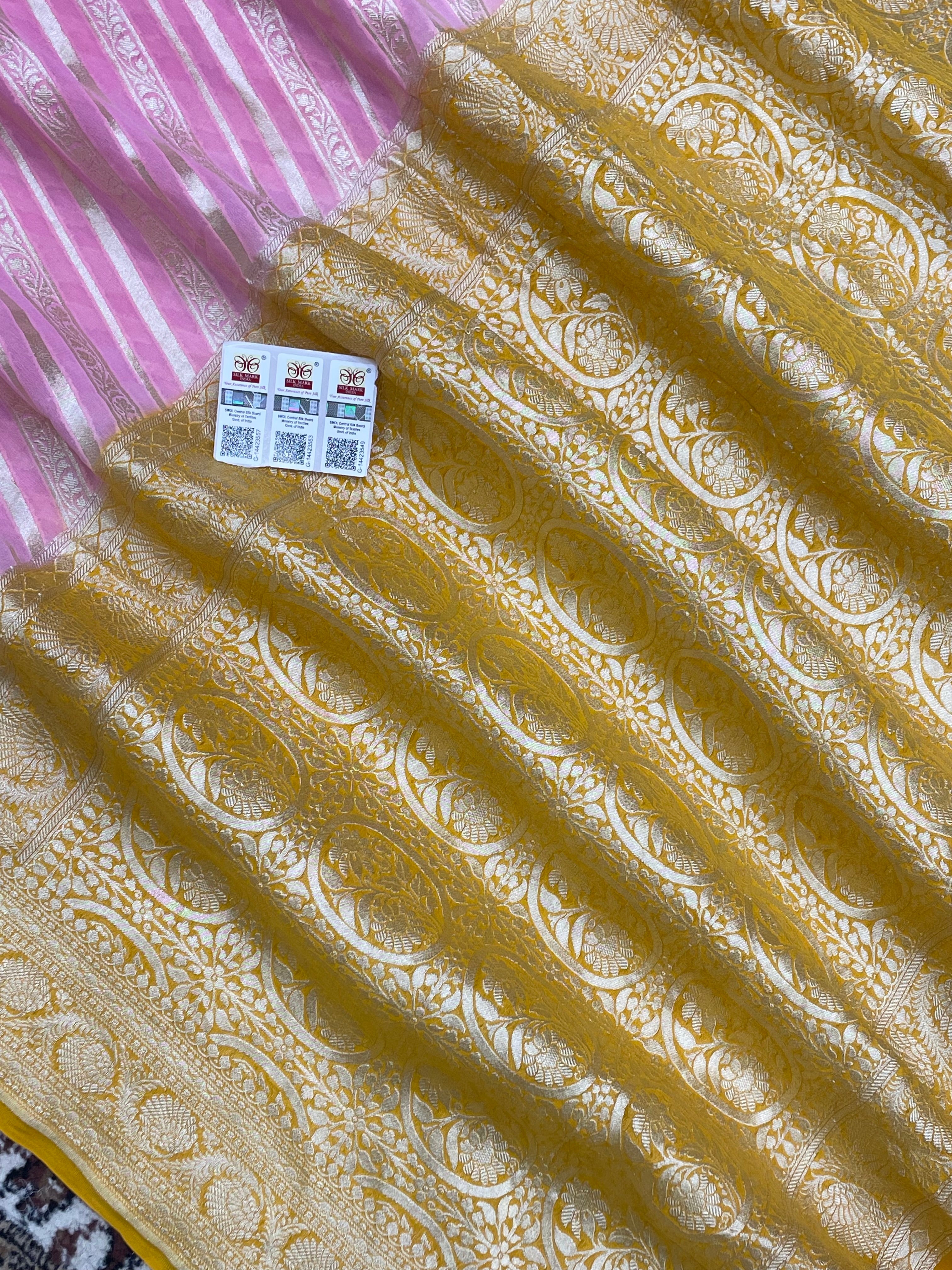 Pink color khaddi Georgette Banarasi Saree - All Over Aada jaal Work with water zari