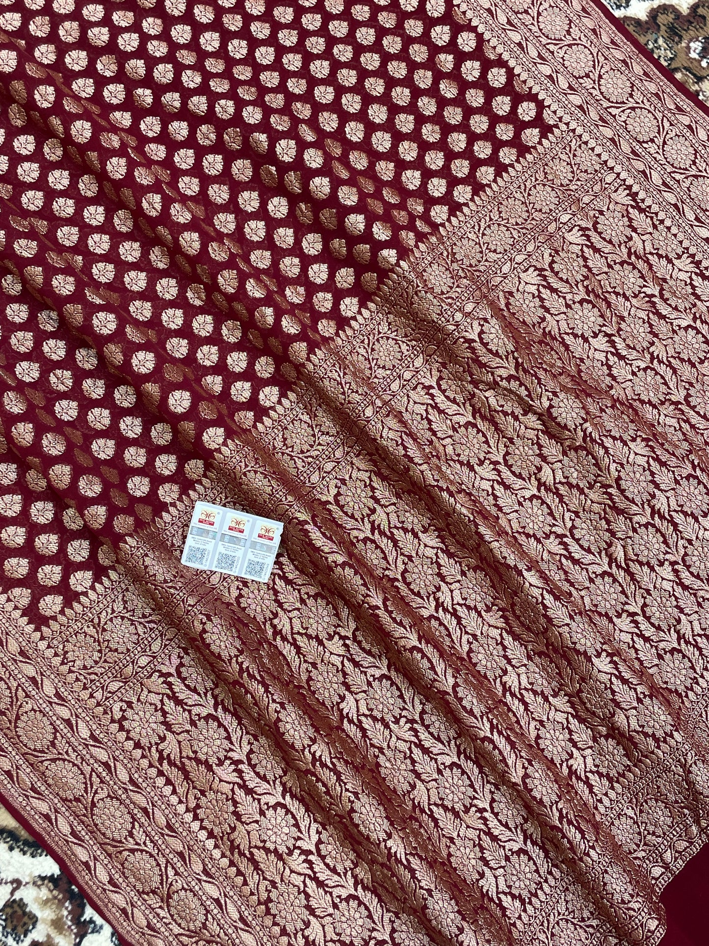 Wine Color Khaddi Georgette Banarasi Saree - All over Antique Zari Buti
