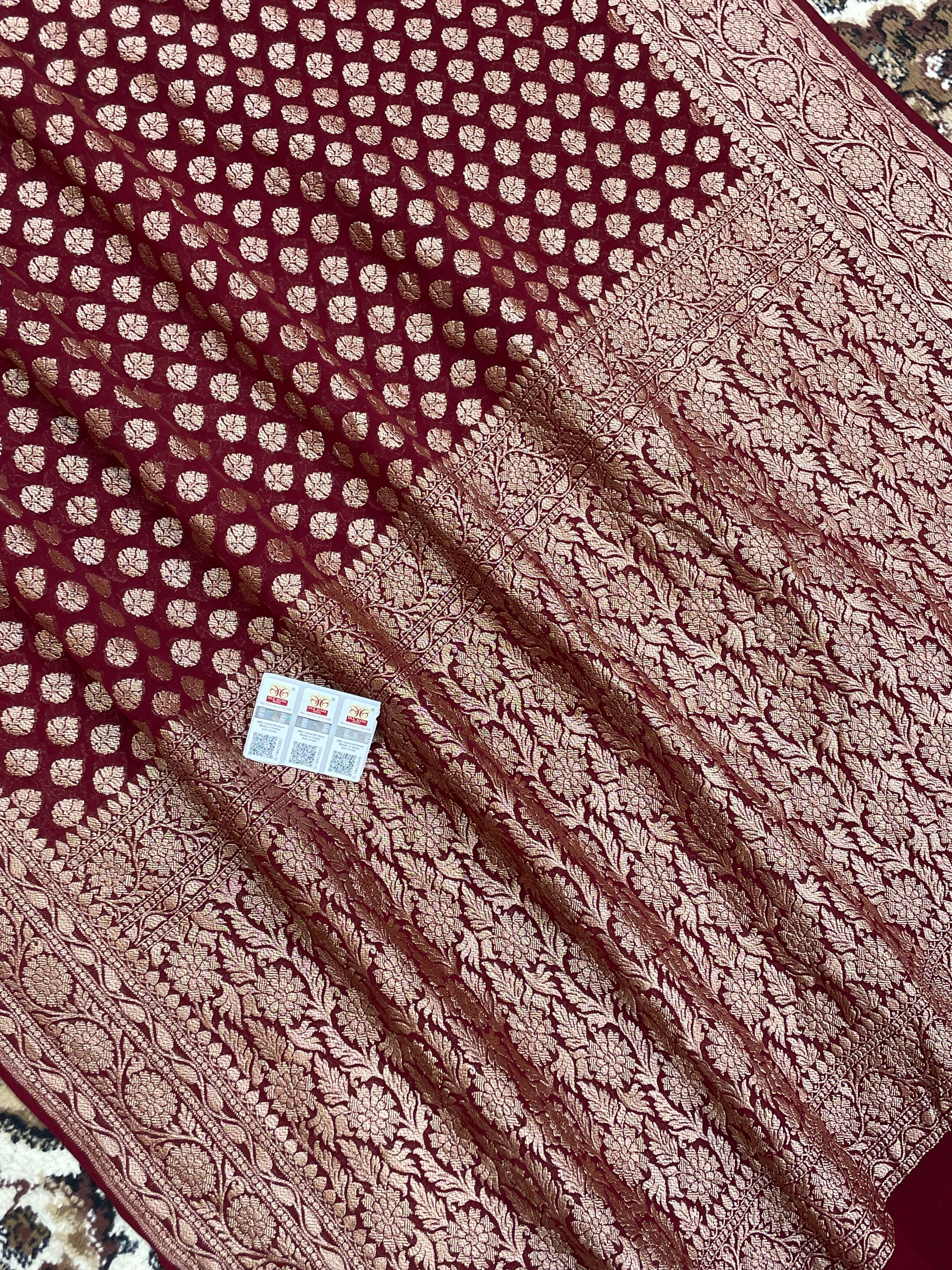 Wine Color Khaddi Georgette Banarasi Saree - All over Antique Zari Buti