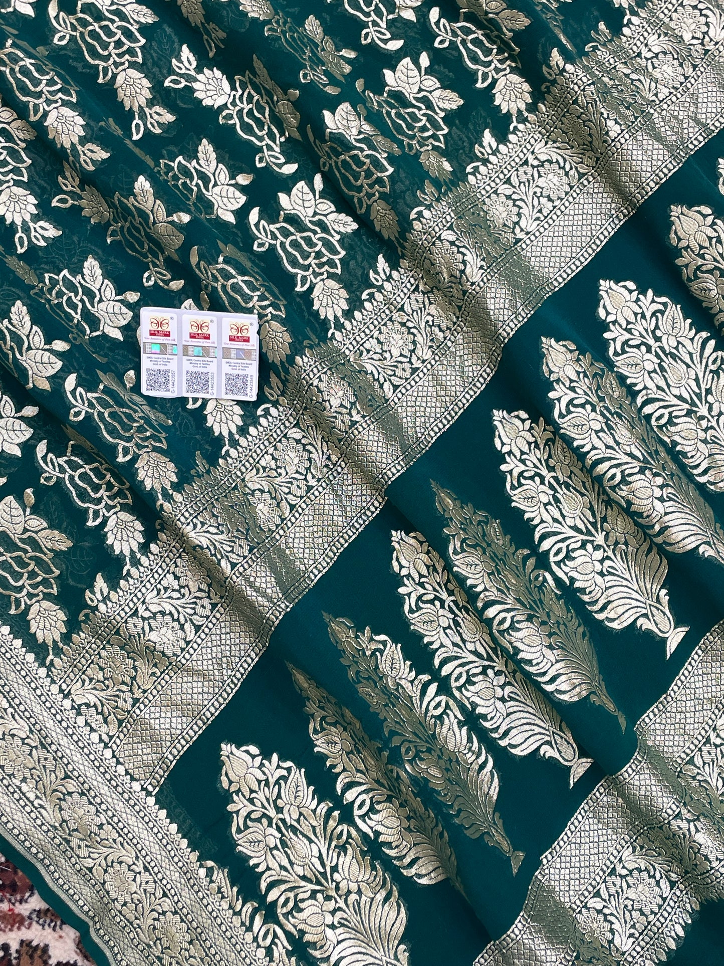Green Color Khaddi georgette Banarasi saree - All Over Water Zari work