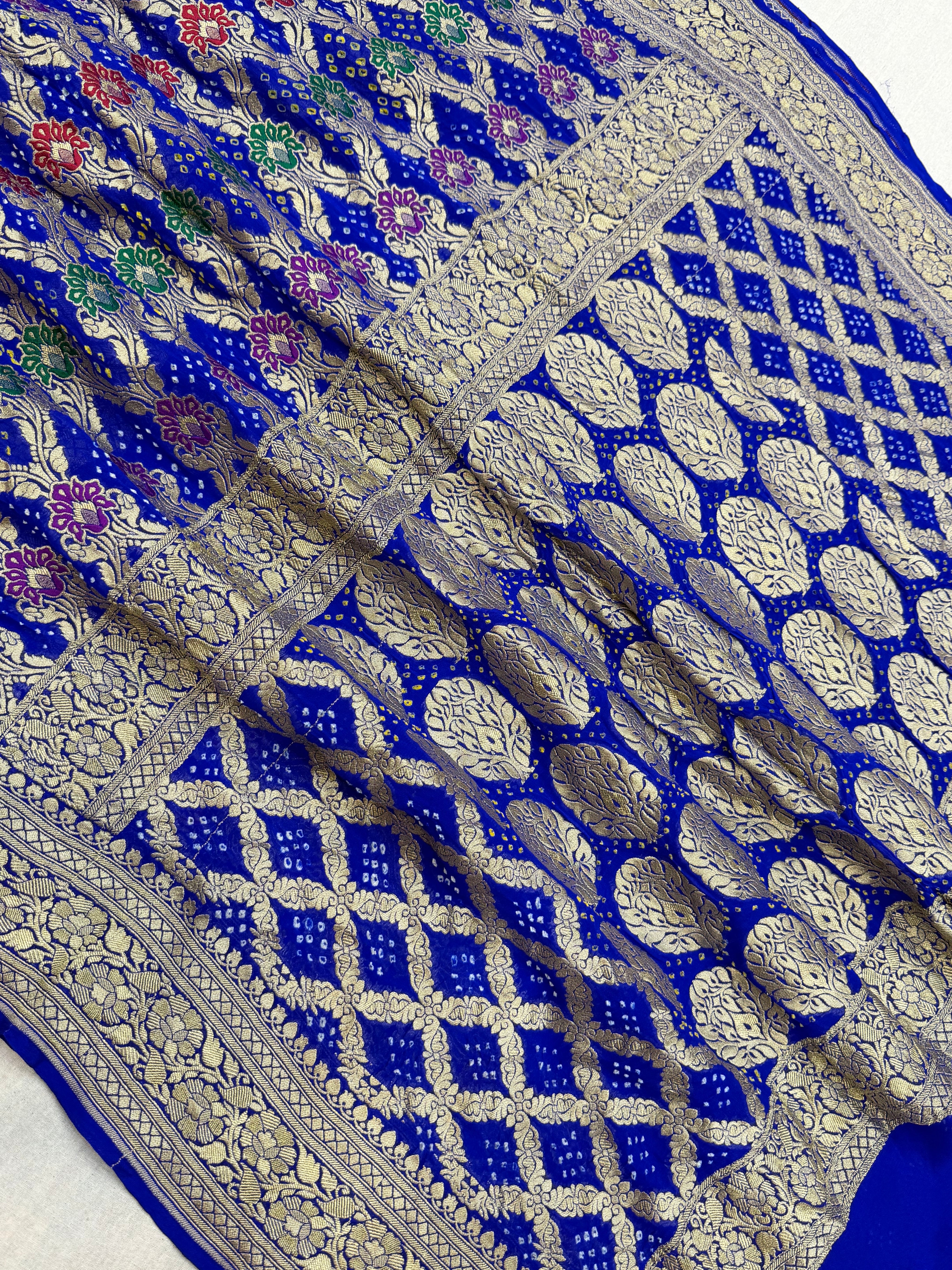 Pure Georgette Banarasi Bandhej Handloom Saree - Meenakari