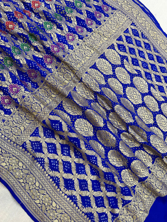 Pure Georgette Banarasi Bandhej Handloom Saree - Meenakari