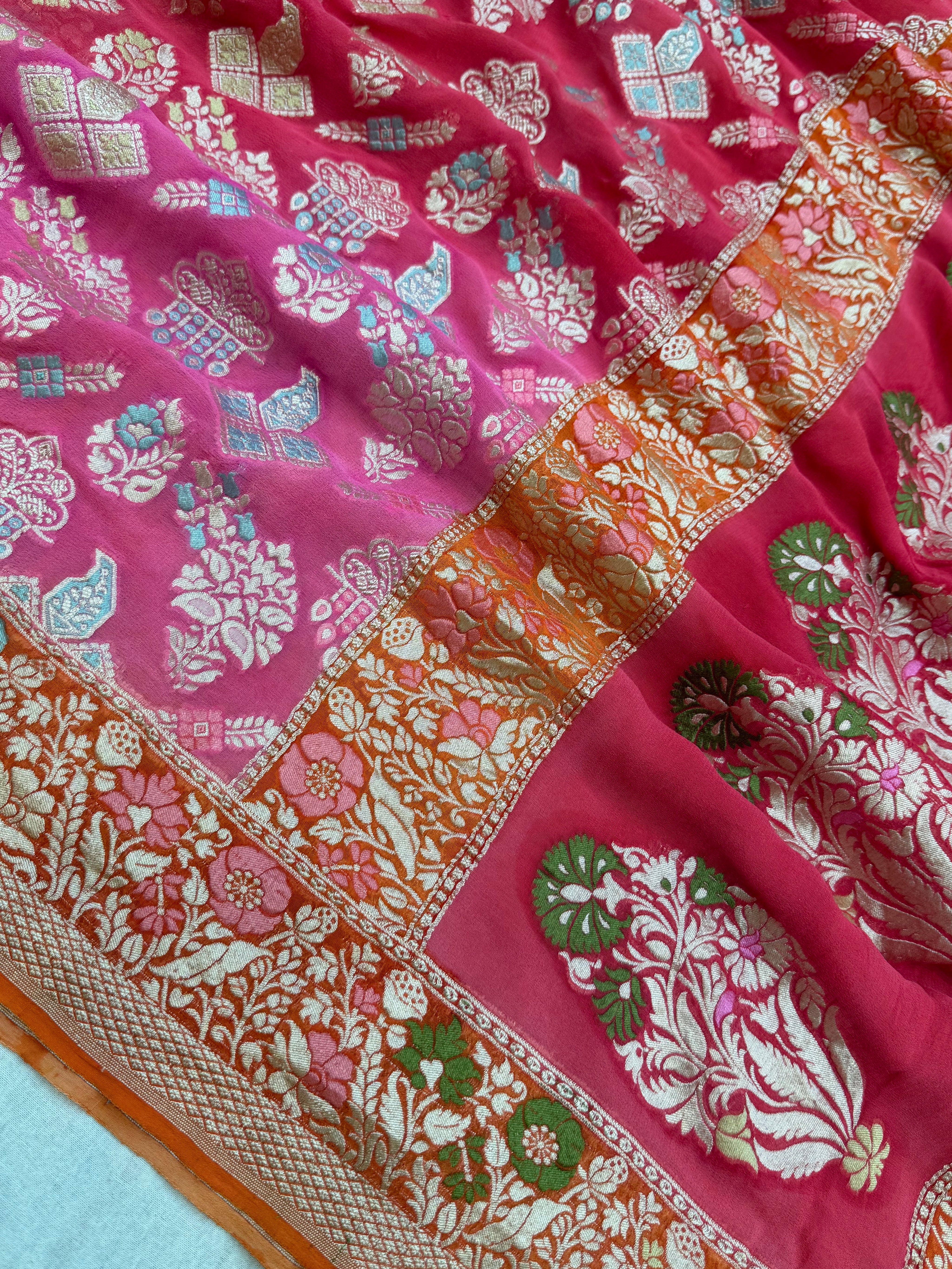 Khaddi Georgette Handloom Banarasi Saree - Gold Zari