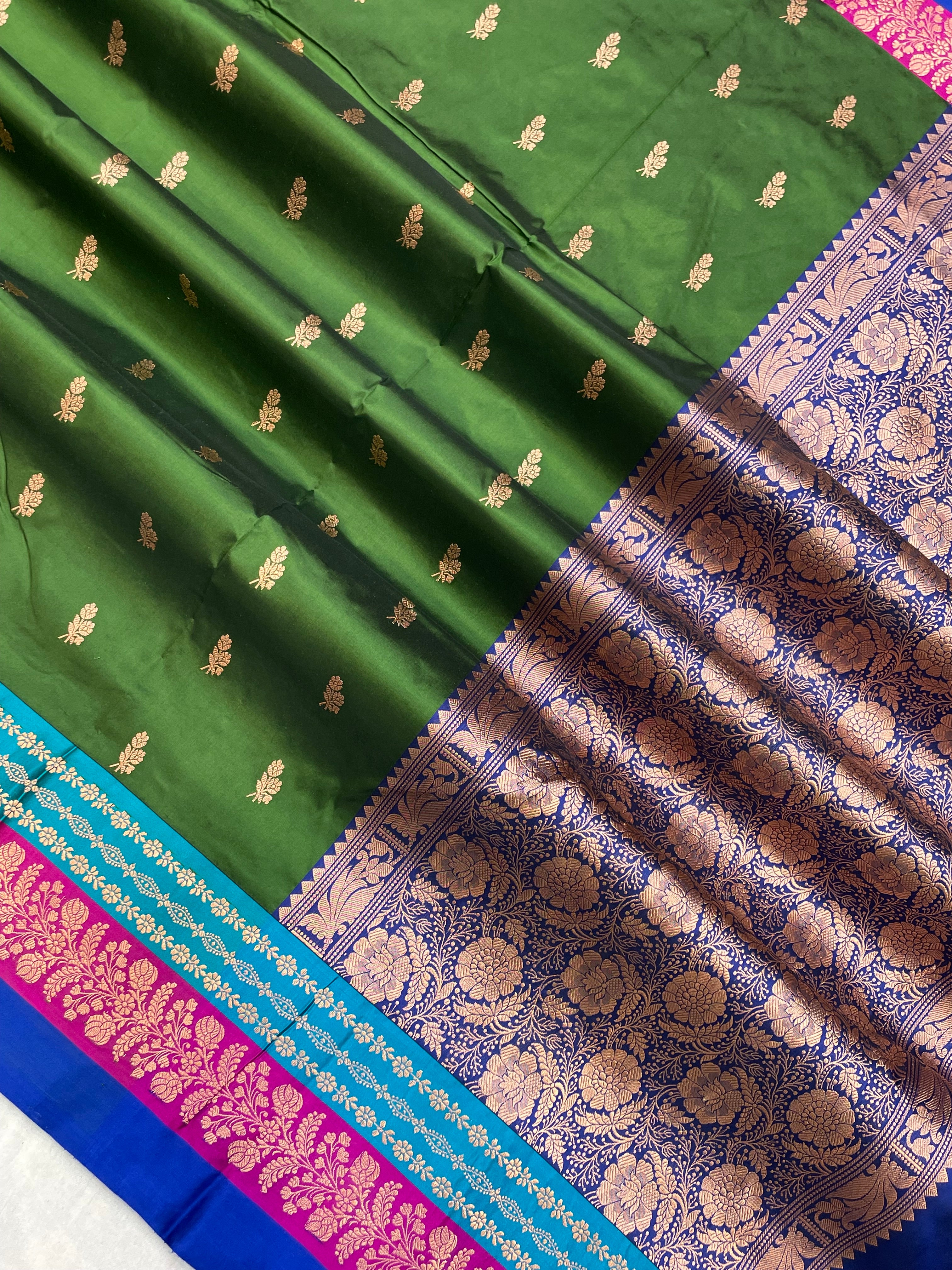 Pure Katan Silk Banarasi Handloom Saree - All over Kadua Buti