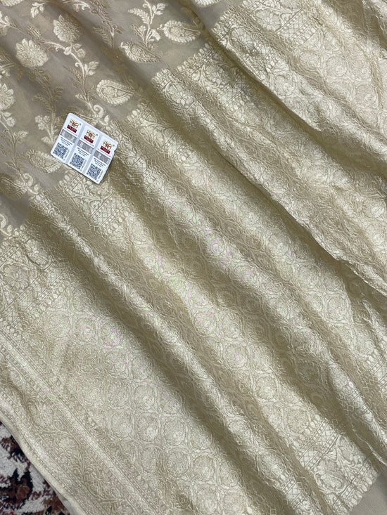 Tusser color khaaddi Georgette Handloom banarasi saree - all ove jaal work with water zari