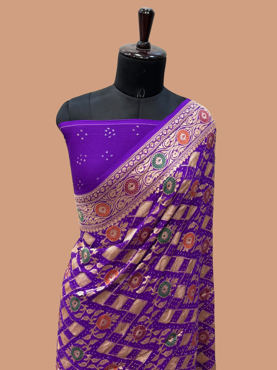 Pure Georgette Banarasi Bandhej Handloom Saree - Meenakari