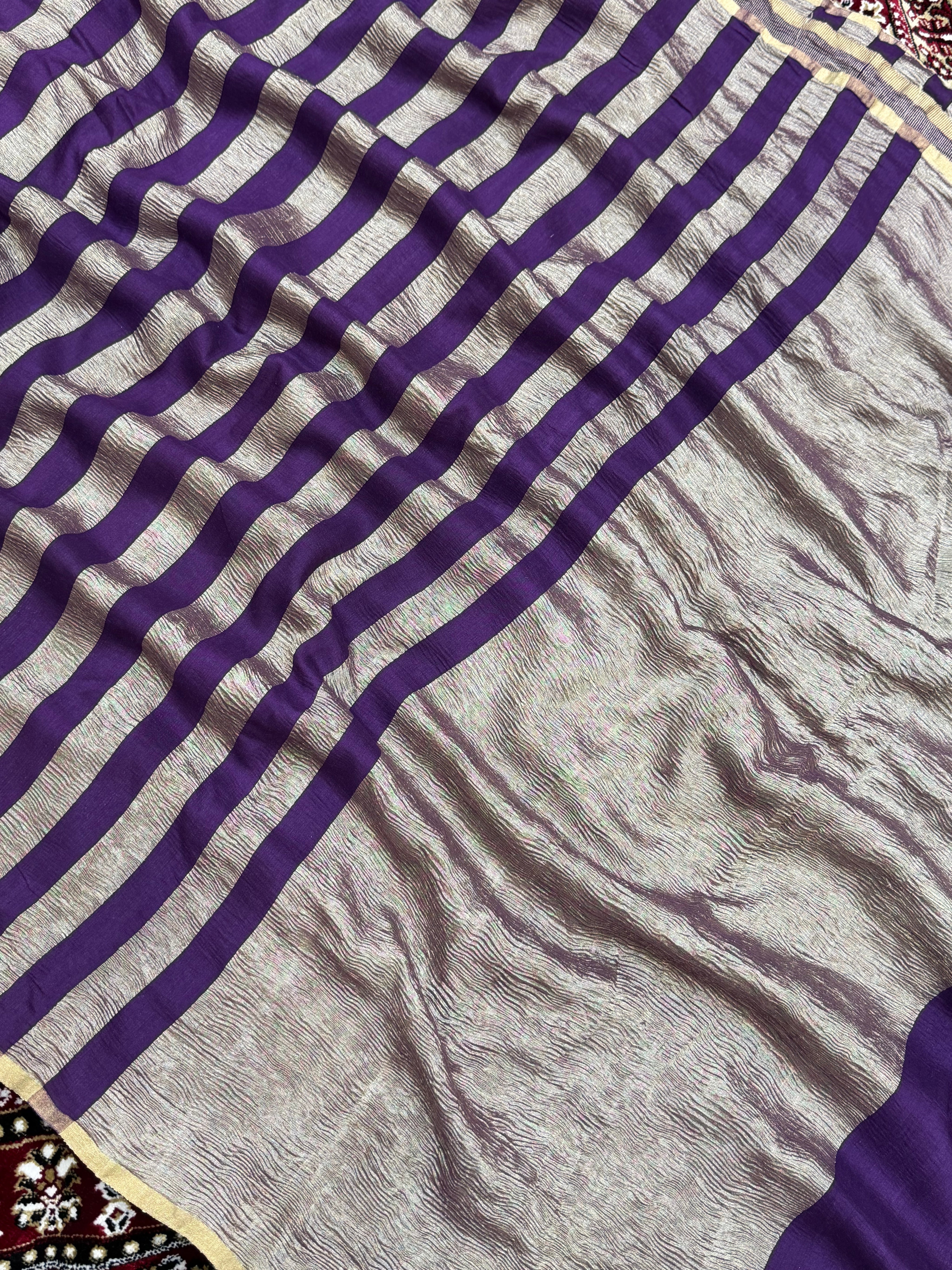 Purple Color Chiniya Tissue  Silk Banarasi Saree with Stripe Design