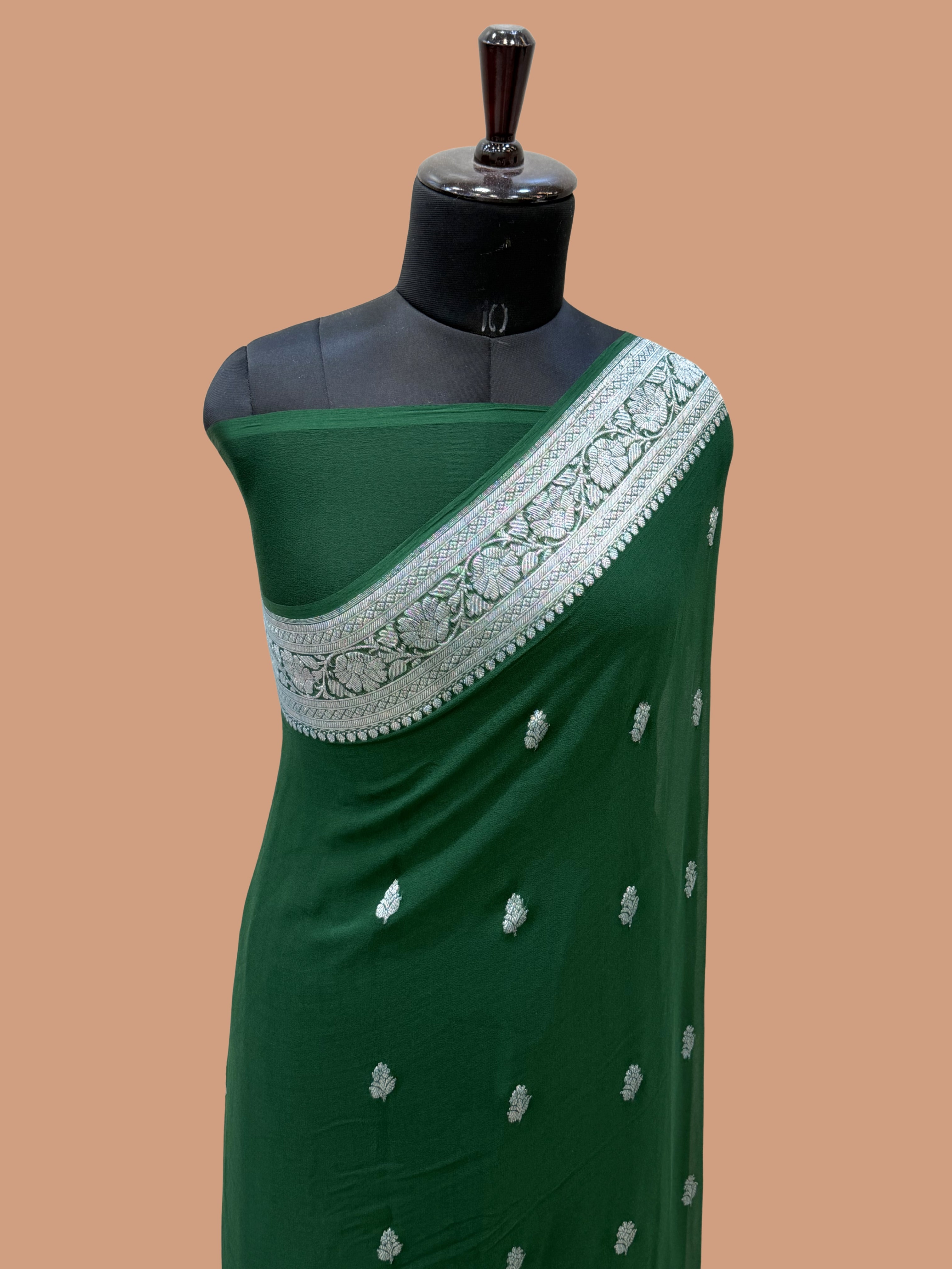 Pure Georgette Handloom Banarasi Saree - Silver Zari