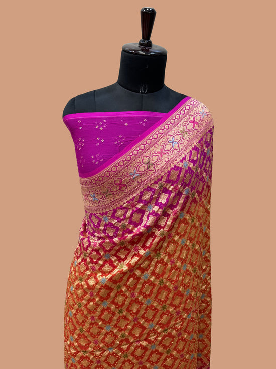 Pure Georgette Banarasi Bandhej Handloom Saree - Meenakari