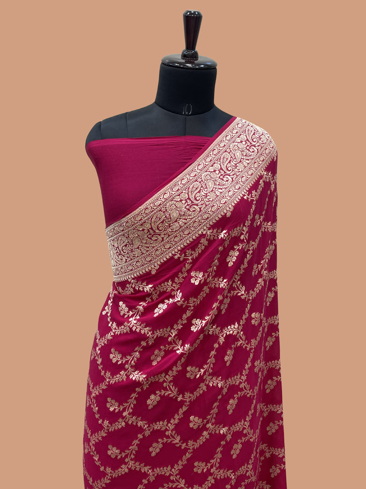 Rani Color Khaddi Georgette Banarasi Saree - All Over Jaal work with water Zari