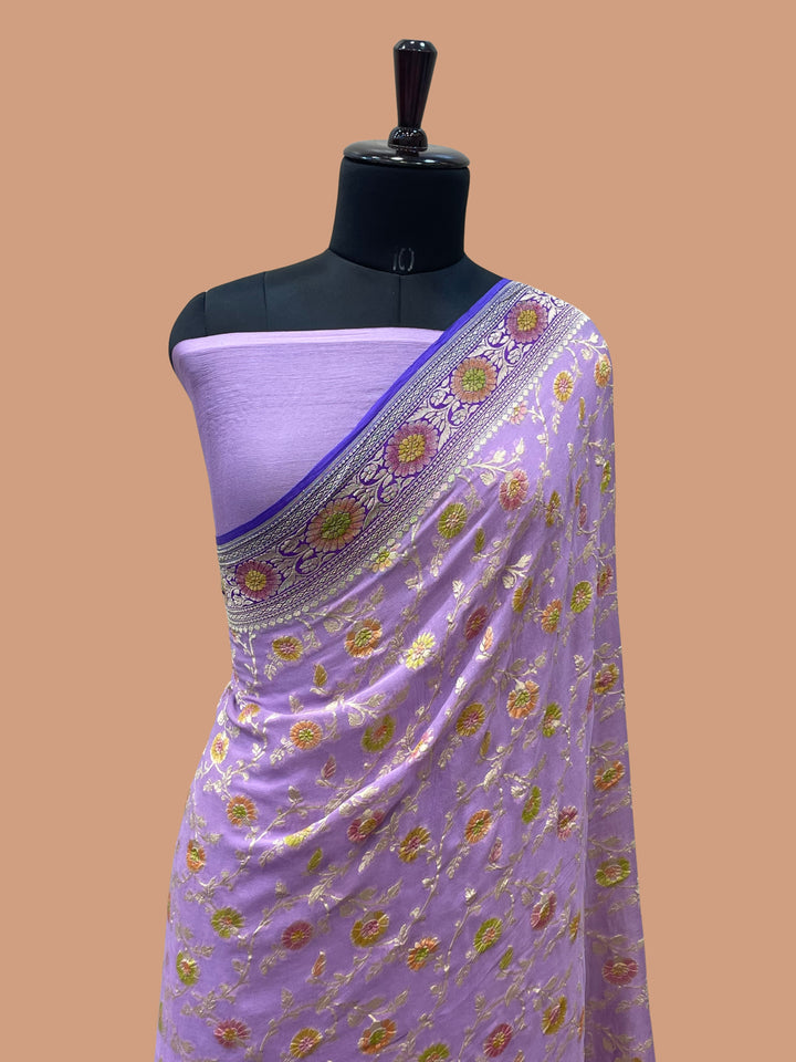 Lovendor Color Khaddi Georgette Banarasi Saree - All over Jaal Work with Meenakari