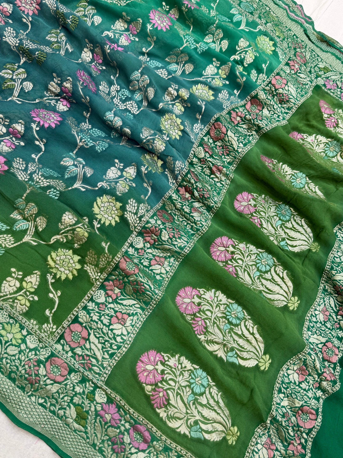 Khaddi Georgette Handloom Banarasi Saree - Gold Zari