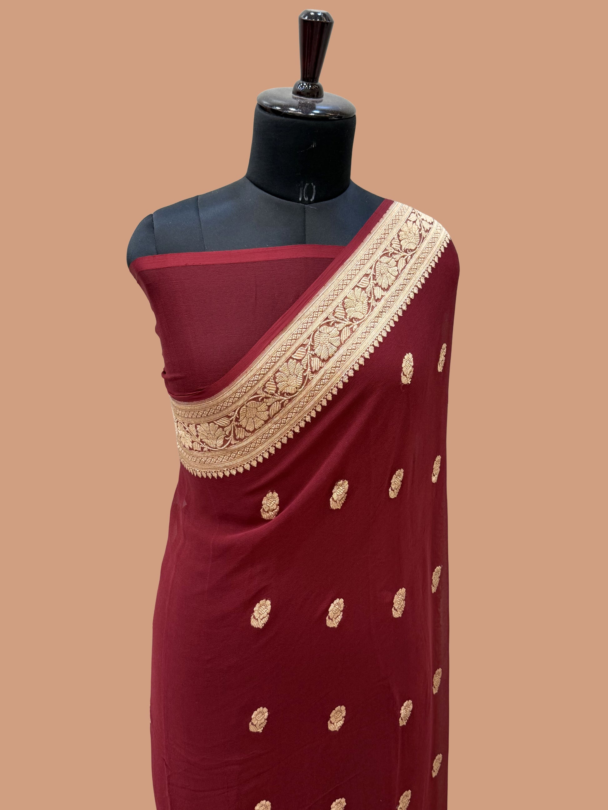 Pure Georgette Handloom Banarasi Saree - Silver Zari