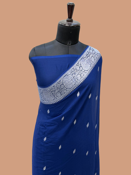 Pure Georgette Handloom Banarasi Saree - Silver Zari