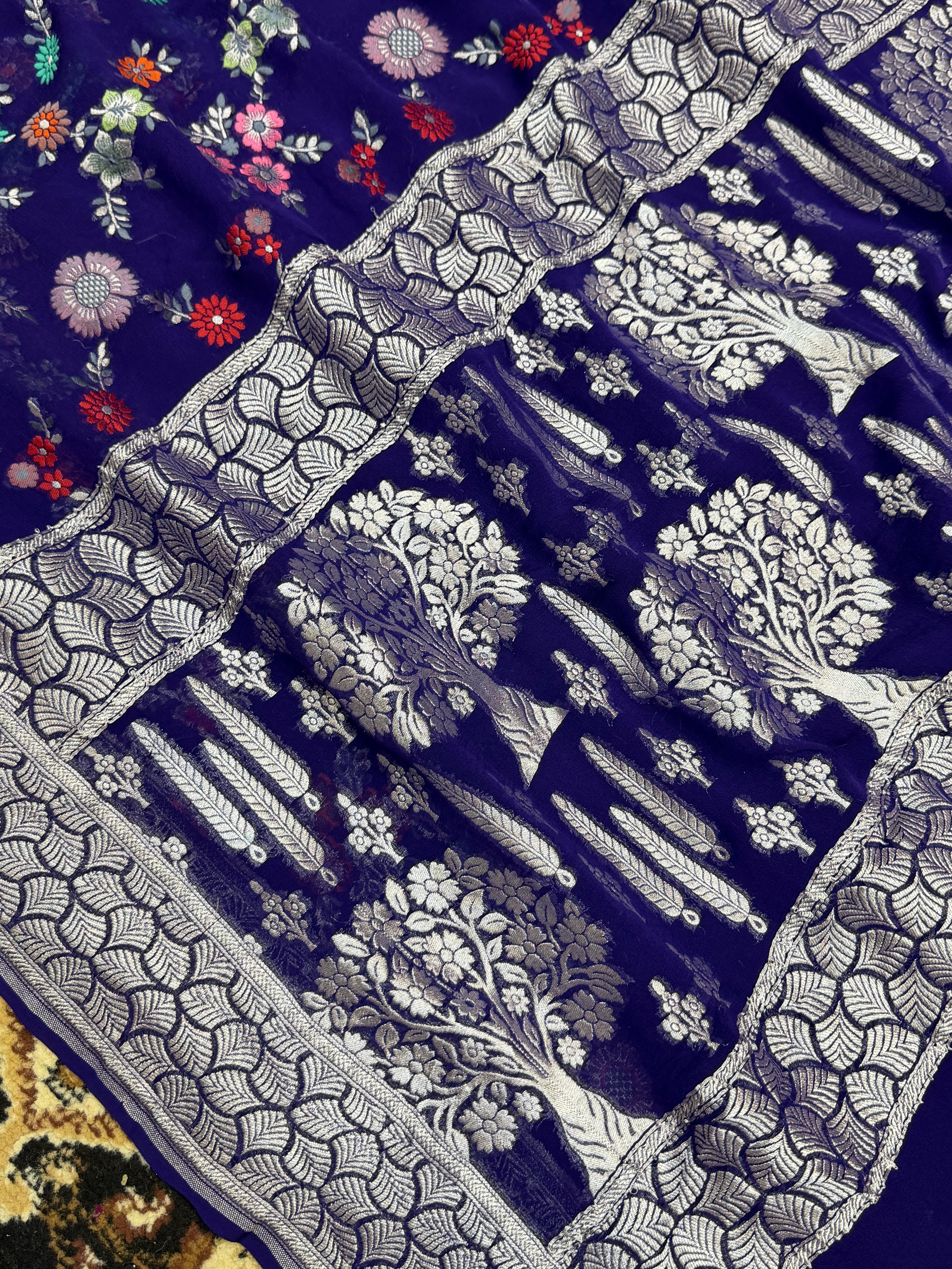 Navy Blue Khaddi Georgette Banarasi