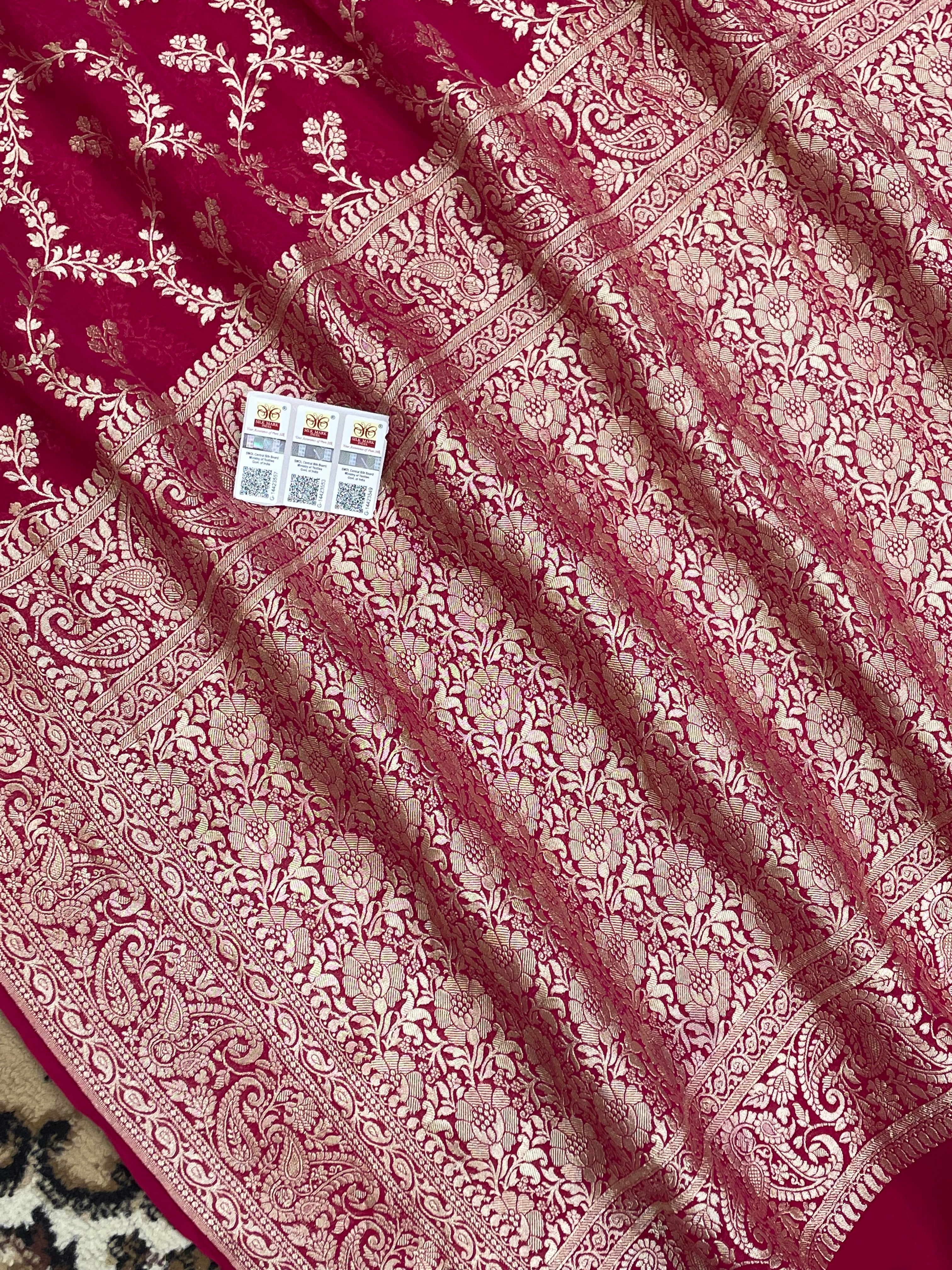 Rani Color Khaddi Georgette Banarasi Saree - All Over Jaal work with water Zari