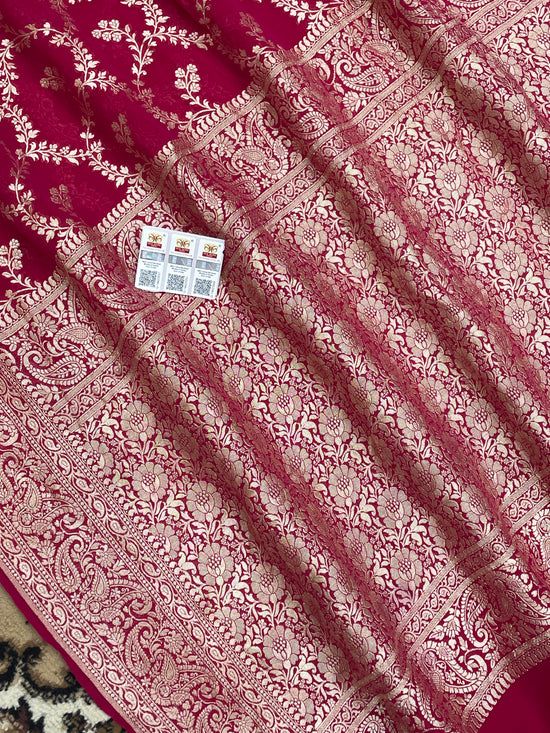 Rani Color Khaddi Georgette Banarasi Saree - All Over Jaal work with water Zari