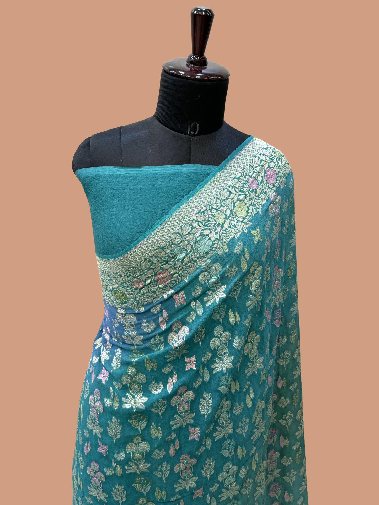 Khaddi Georgette Handloom Banarasi Saree - Gold Zari