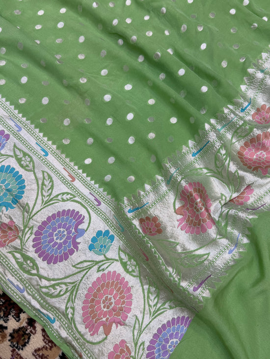 Pista Color Khaddi Georgette Banarasi Saree