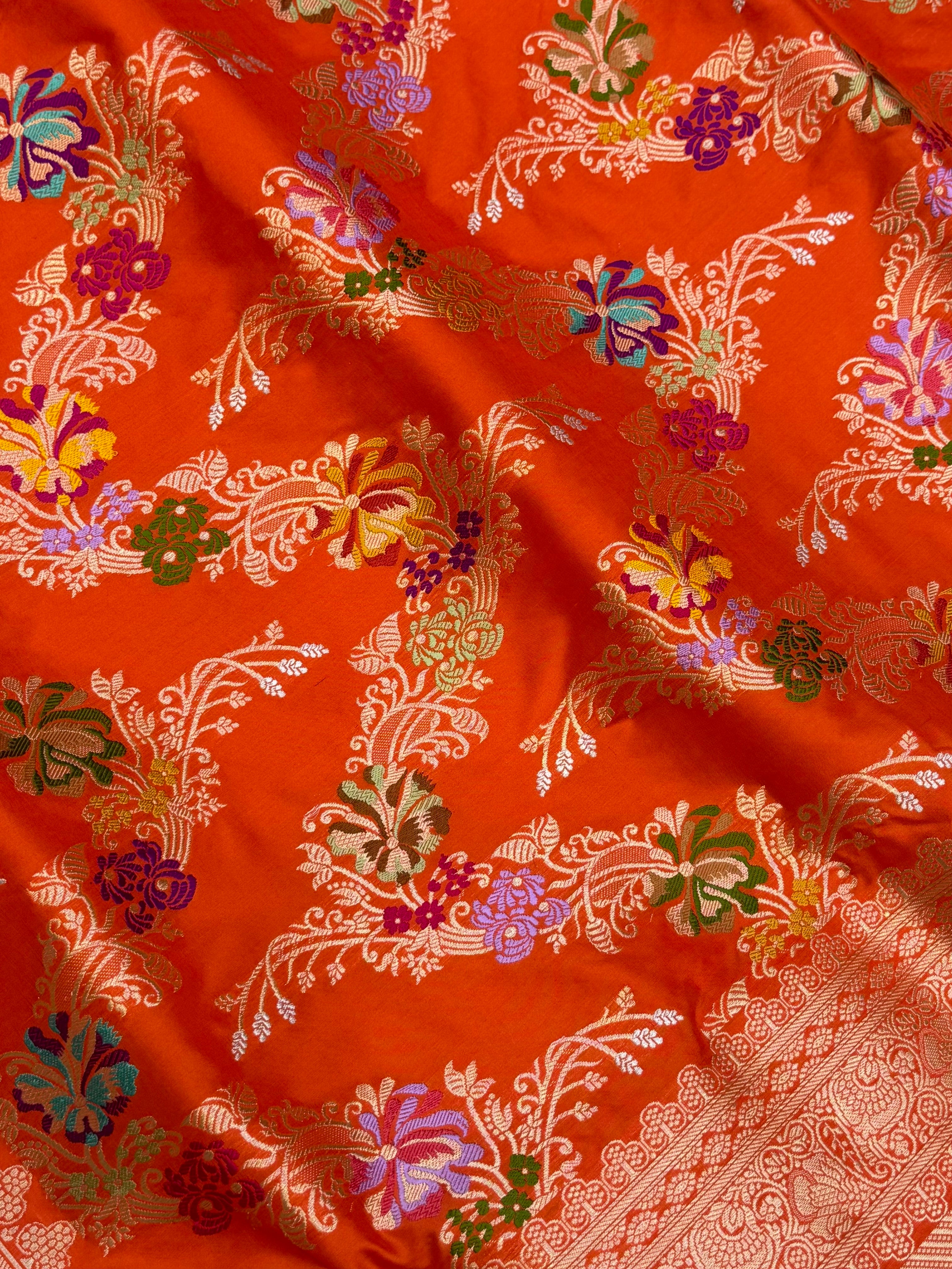 Pure Katan Silk Banarasi Handloom Saree - All over Kadua Jangla