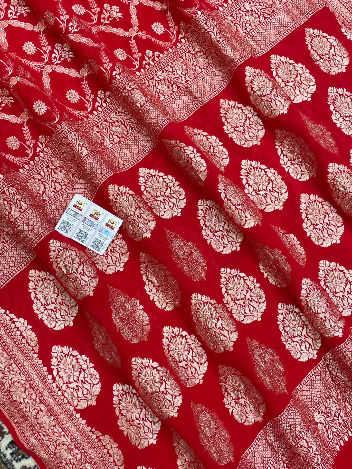 Red Color Khaddi Georgette Banarasi Saree - All Over Jaal Work with Water zari