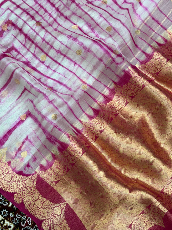 Rani Pink Color Pure Organza Handloom Banarasi Saree with Japanese Shibori Dye