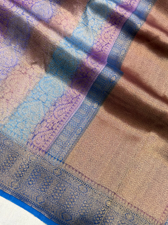 Multi Color Pure Kora Silk Handloom Banarasi Saree - All Over Brocade Jaal Work