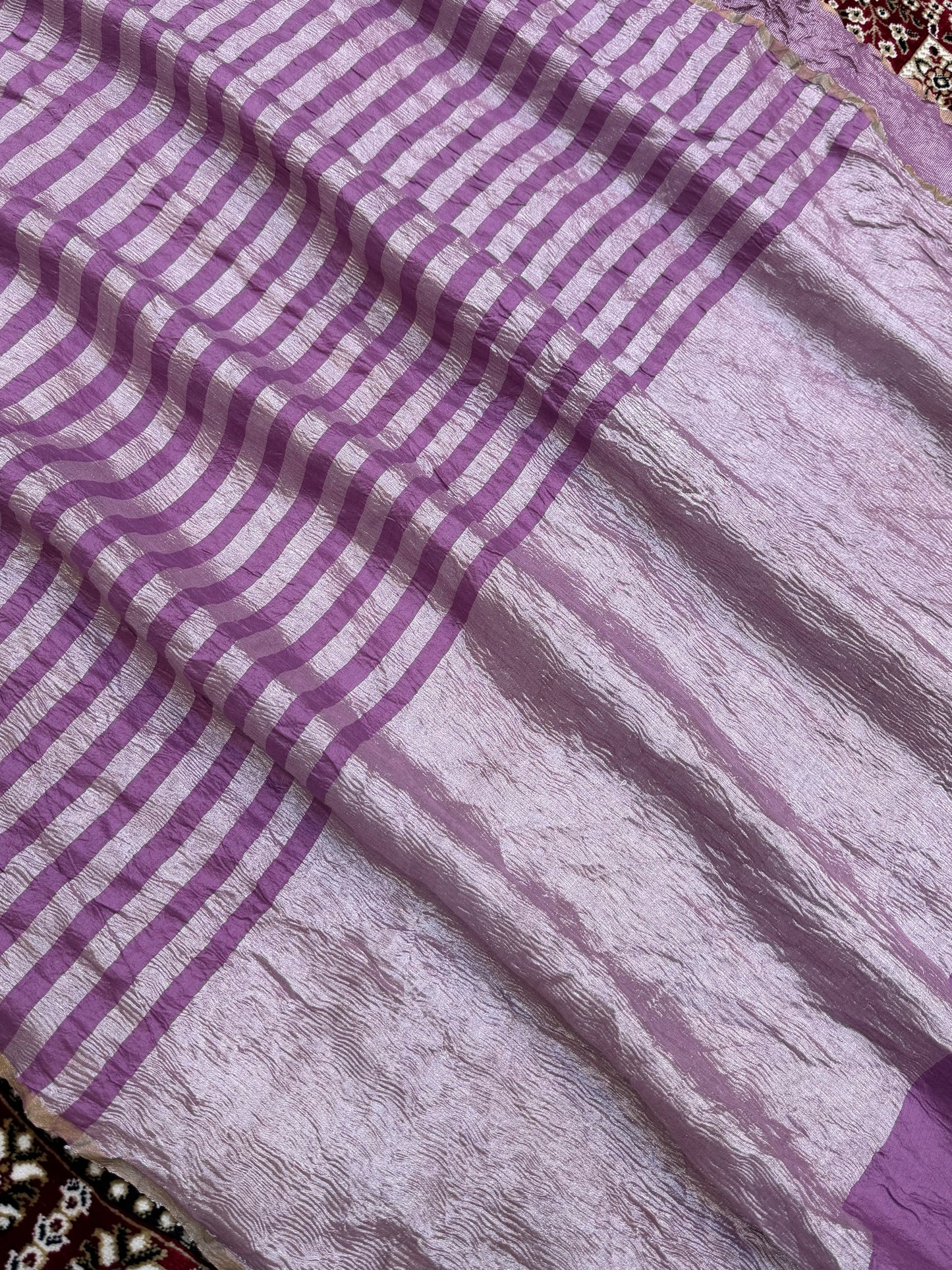 Pink Color Chiniya Tissue  Silk Banarasi Saree with Stripe Design
