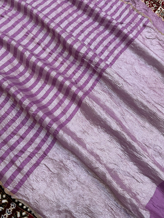 Pink Color Chiniya Tissue  Silk Banarasi Saree with Stripe Design