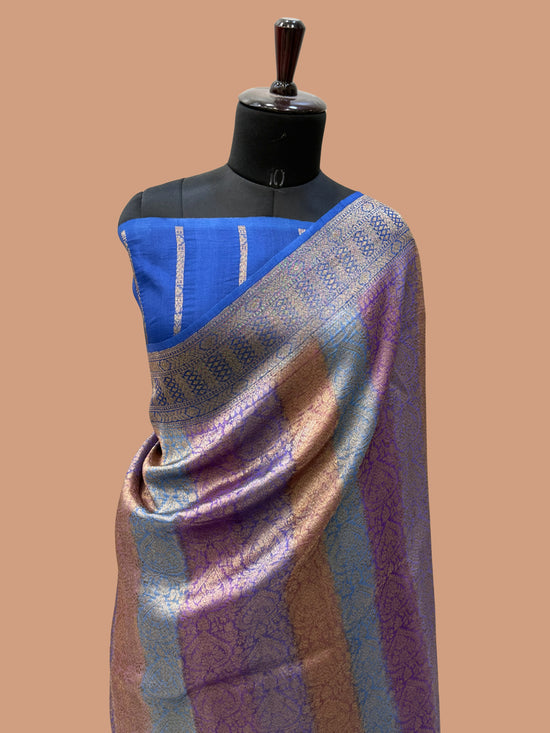 Multi Color Pure Kora Silk Handloom Banarasi Saree - All Over Brocade Jaal Work