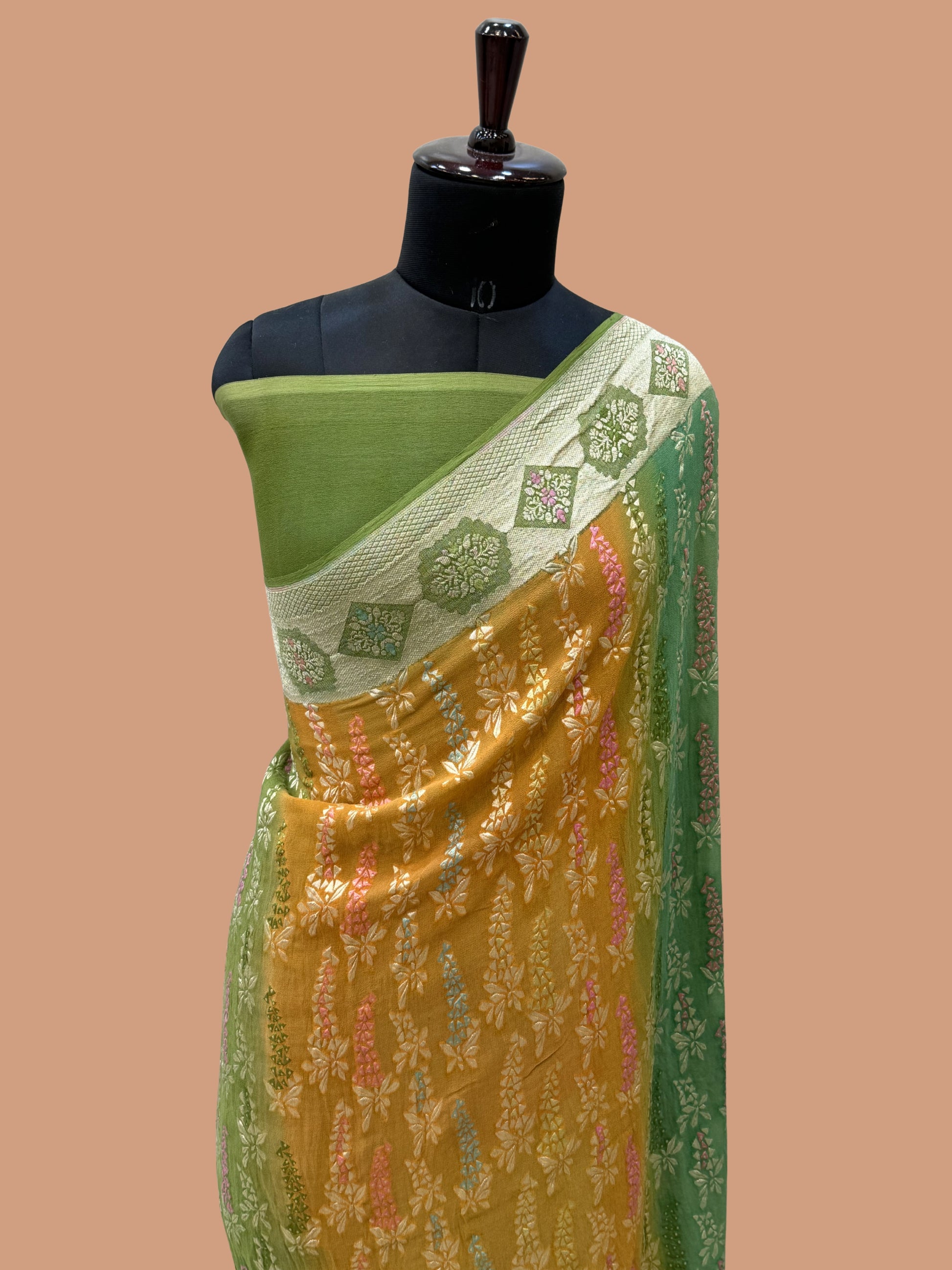 Khaddi Georgette Handloom Banarasi Saree - Gold Zari