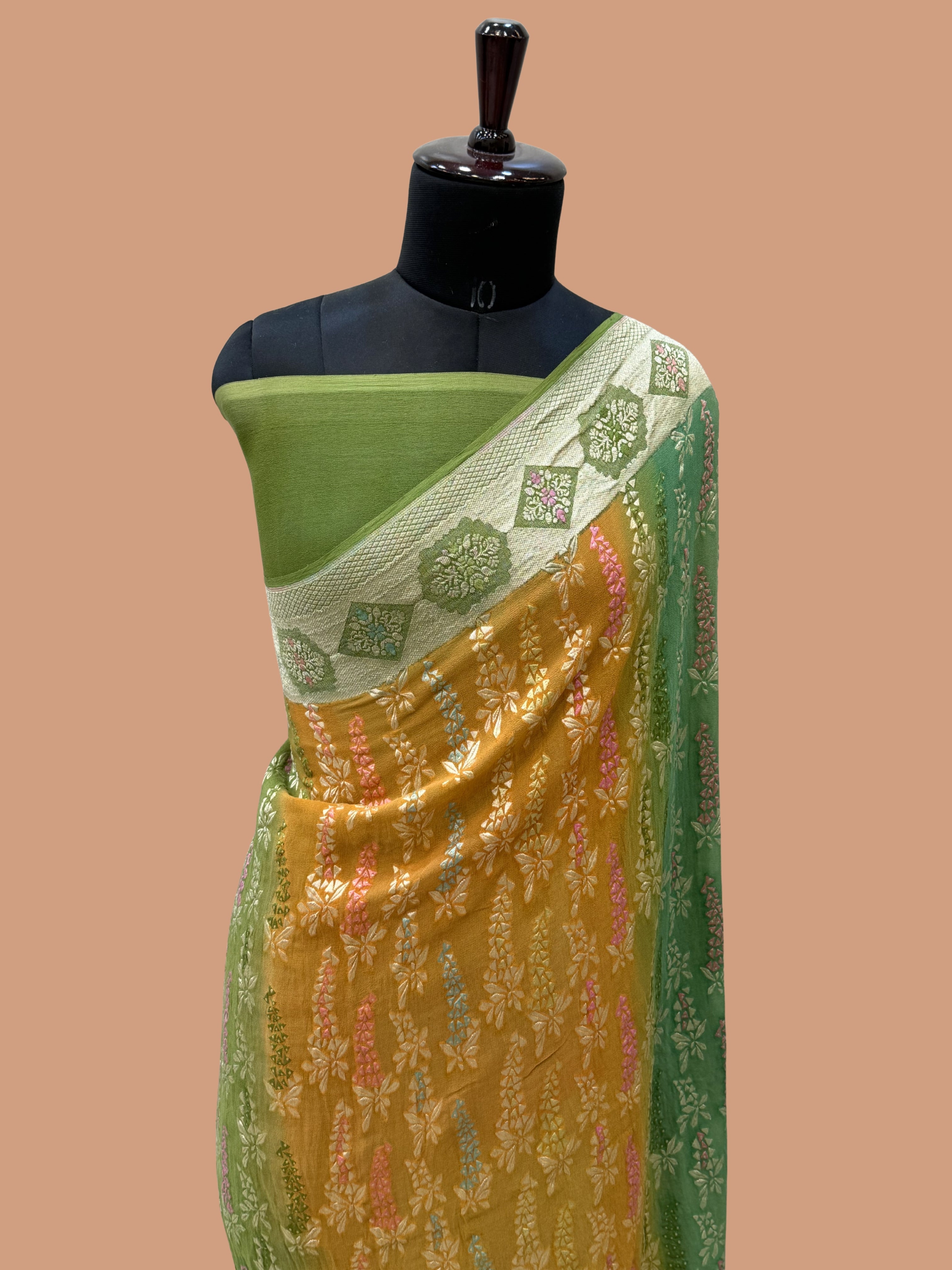 Khaddi Georgette Handloom Banarasi Saree - Gold Zari