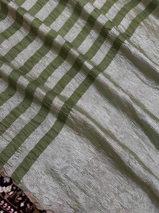 Pista Color Chiniya Tissue  Silk Banarasi Saree with Stripe Design