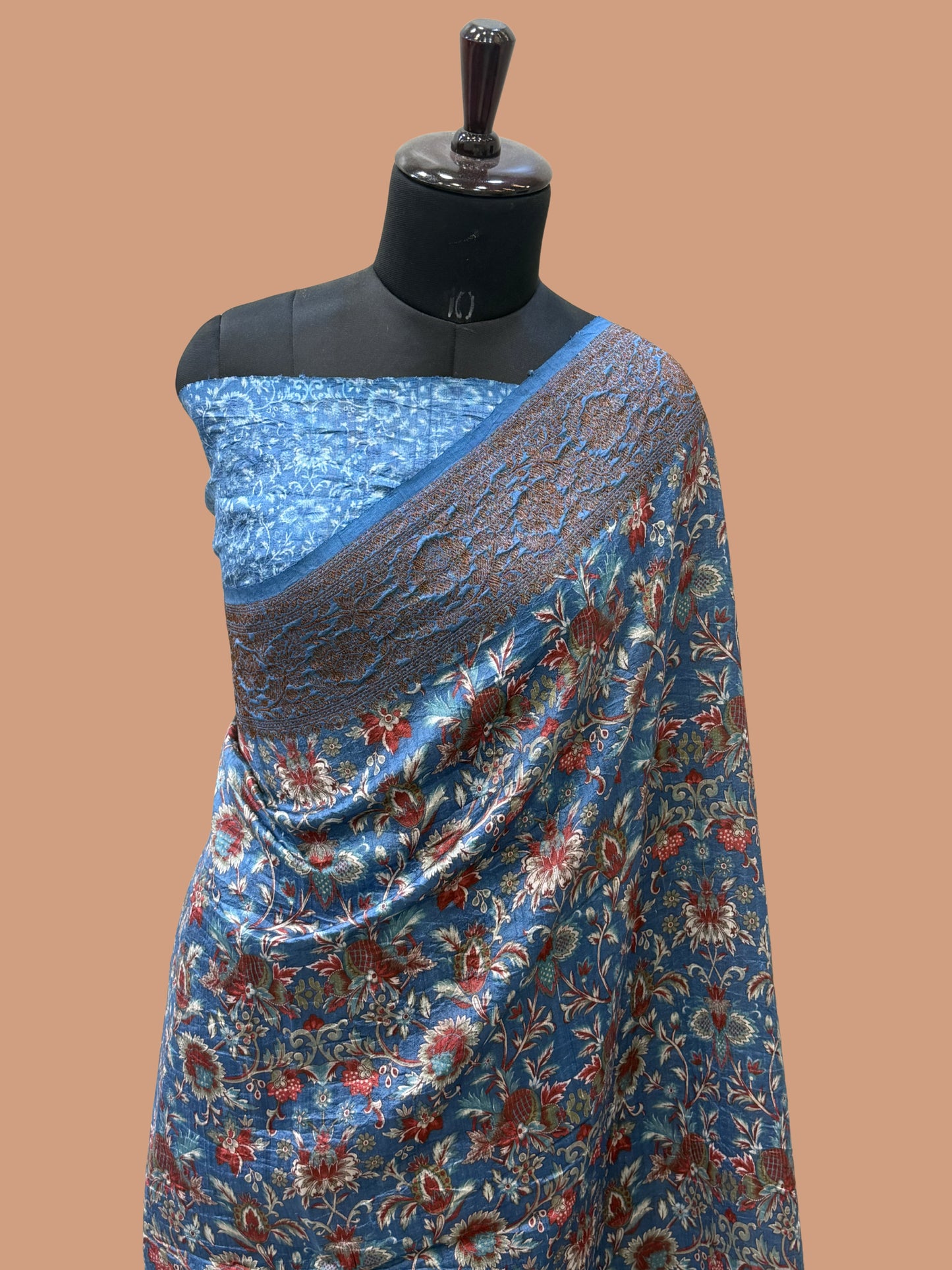 Aqua Blue Color Pure Raw Silk Handloom Banarasi Saree with Digital Print