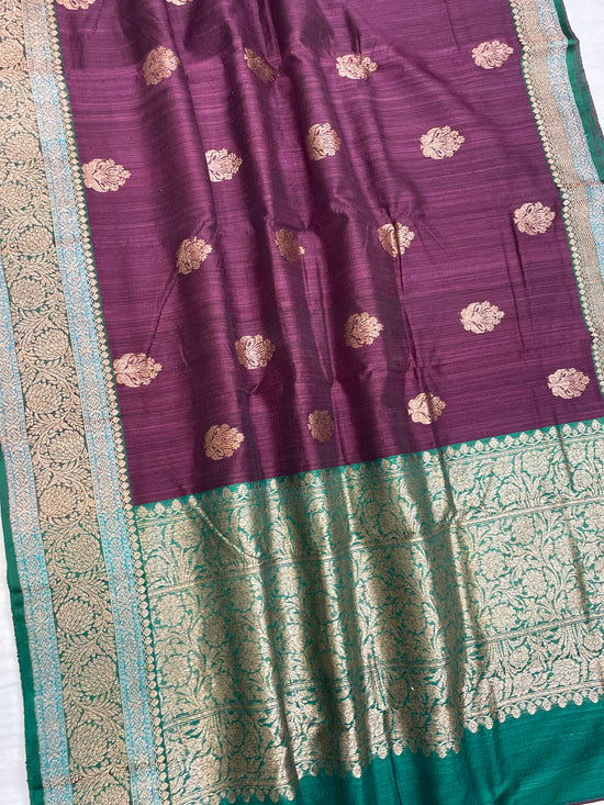 Pure Dupion Tusser Silk Handloom Banarasi Saree
