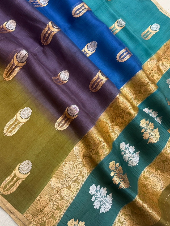 Pure Kora Silk Handloom Banarasi Saree - All Over Kadua Buta