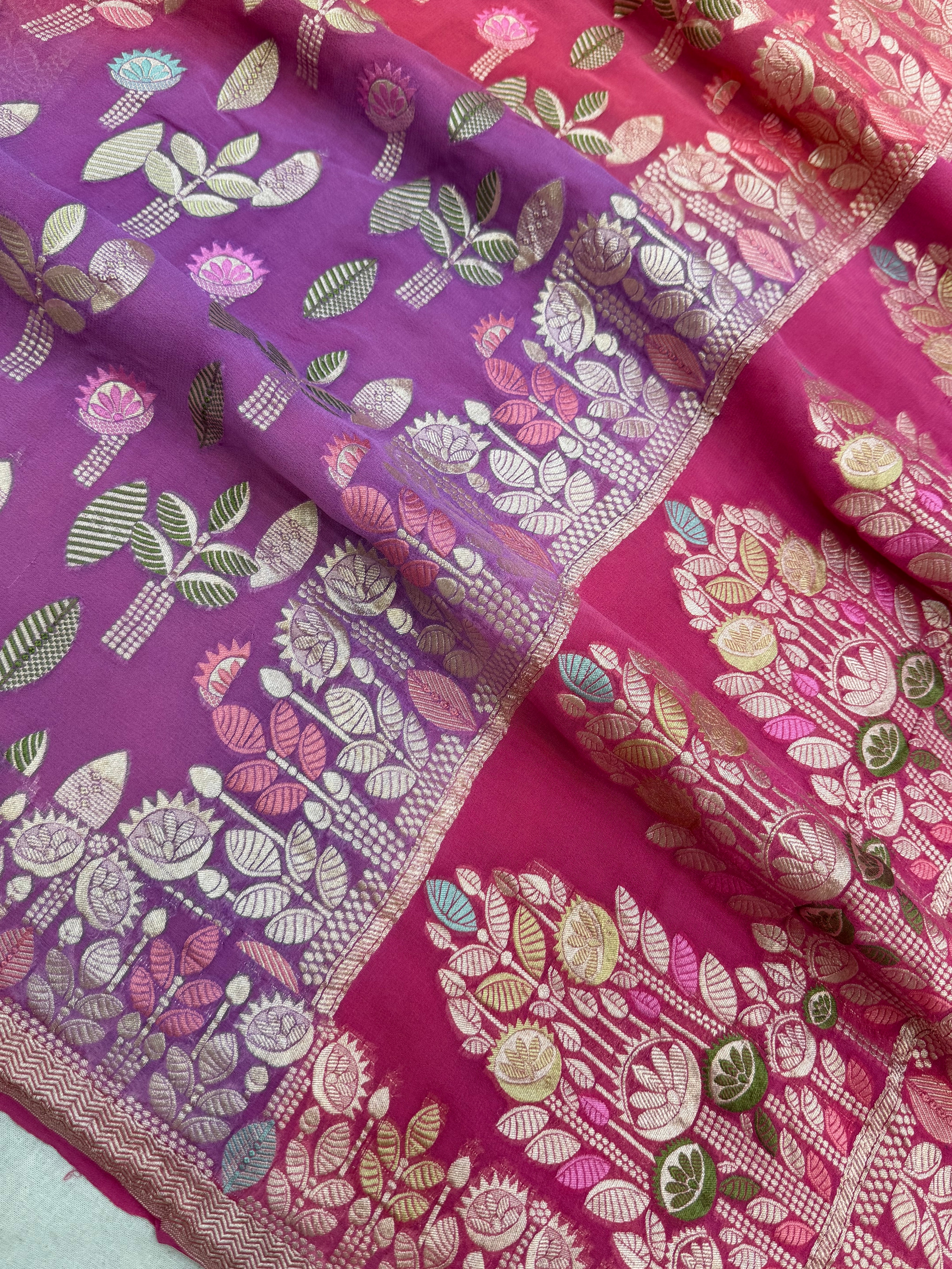 Khaddi Georgette Handloom Banarasi Saree - Gold Zari
