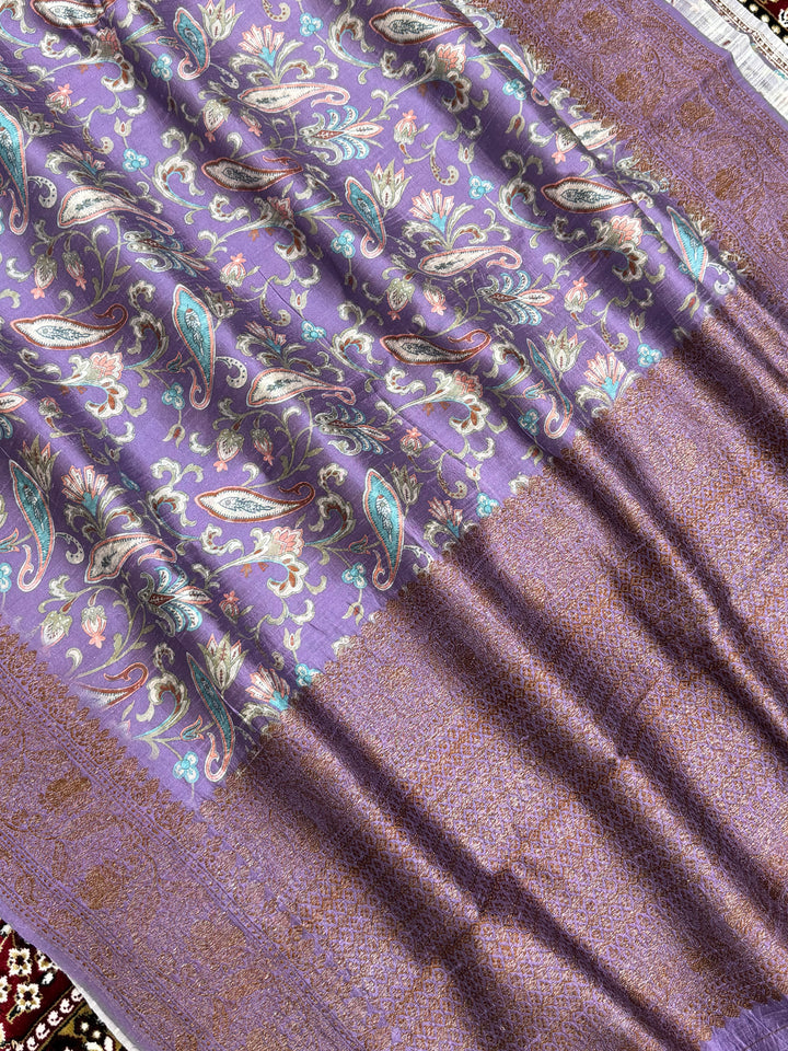 Dusty Pink Color Pure Raw Silk Handloom Banarasi Saree with Digital Print