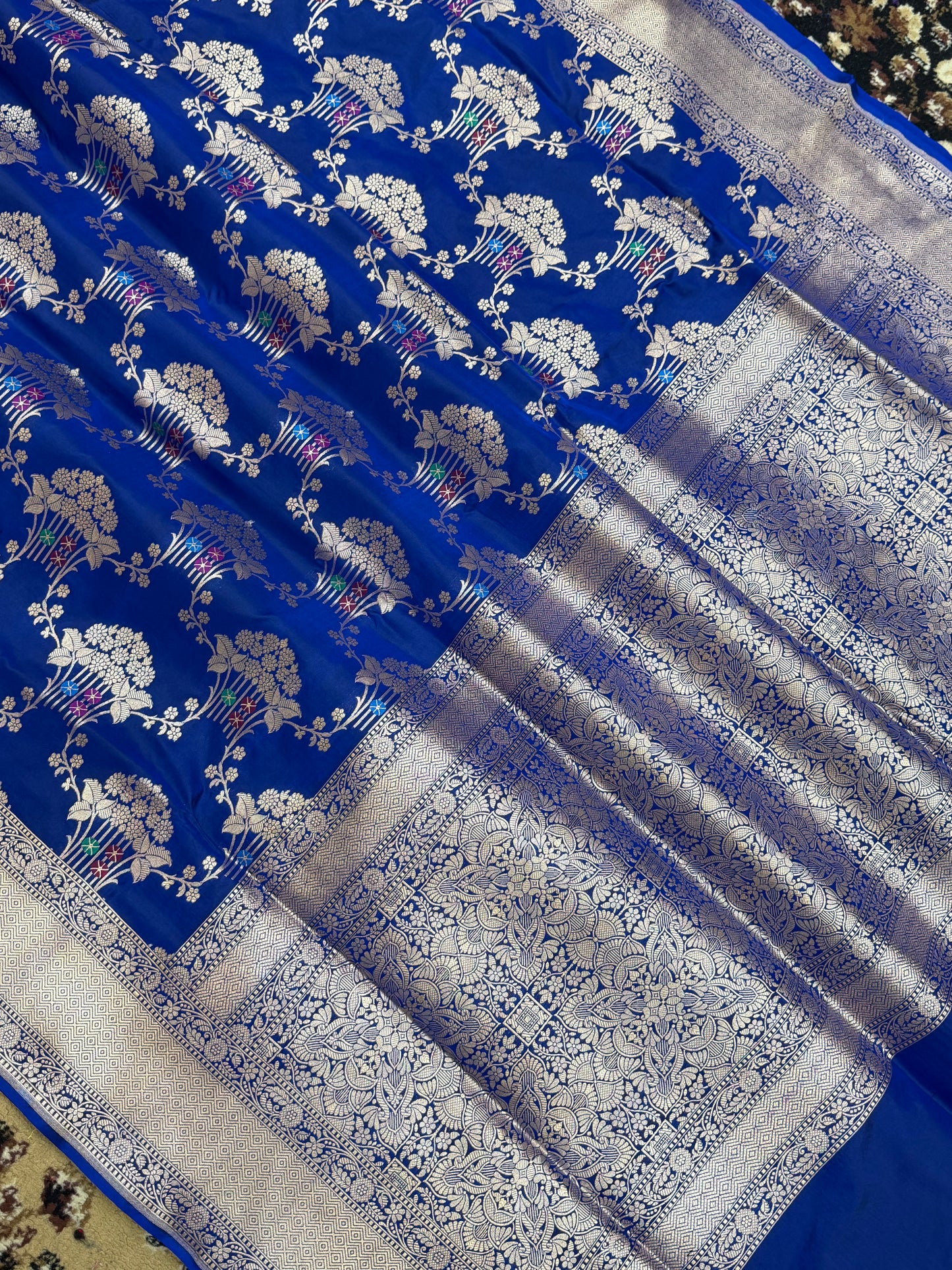 Royal Blue Color Pure Silk Handloom Banarasi Saree - All Over Jaal Work with Meenakari